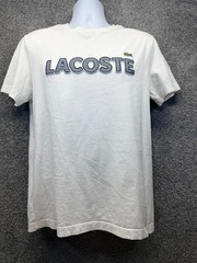 Lacoste T-Shirt Men’s M 4 White Houndstooth Graphic Spell-Out Croc Applique