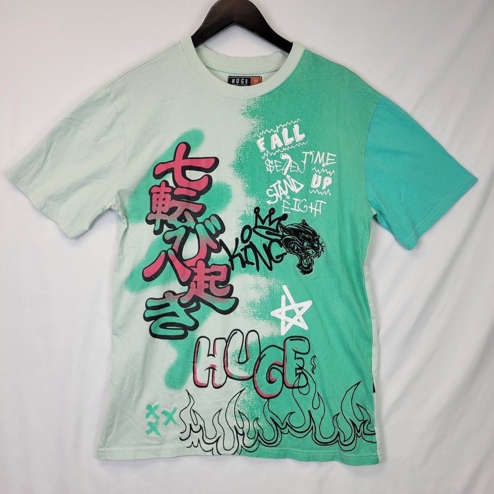 HUGE Fashion Exchange Men’s MED Aqua Graffiti King Savage Graphic T-Shirt Cotton