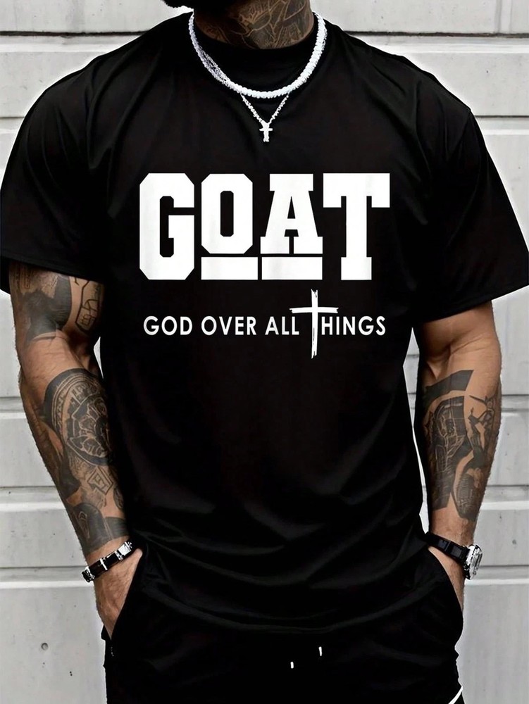 100 Cotton Goat God Over All Things Funny Jesus Christian Printed T-Shirt