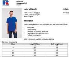 Russell 215 Classic Heavyweight Combed Cotton T-Shirt Tee