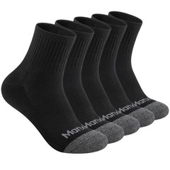 Monxiery Mens 100% Cotton Cushioned Moisture Wicking One Size, 5 Pairs Black