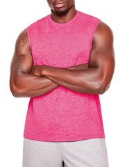 Mens Tank Top Athletic Running Quick Dry Loose Fit(Neon Pink Heather,S)