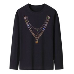 New Fashion Chain Rhinestone Diamond Long Sleeve Luxury Men Trend Cotton T-Shirt