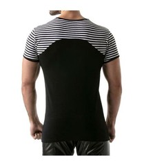 ”TOF PARIS” T-Shirt Half-Striped Cotton Jersay Casual Modern Style Black 22