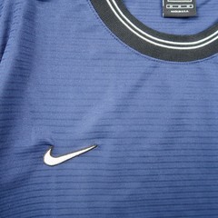 Vintage 90s Nike Team Mens Blue Short Sleeve Soccer Shirt Ribbed Swoosh Size M