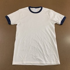 Port & Co Adult Size Small White Navy Trim Crew Neck Short Sleeve T-Shirt New