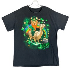 St. Patrick’s Day T Shirt Size L Large Black Cat Unicorn Short Sleeve Irish Fun