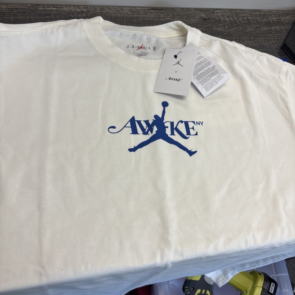 Nike Jordan Awake NY Off White Tee Shirt Top Sail Game Royal FV9913-133 Large