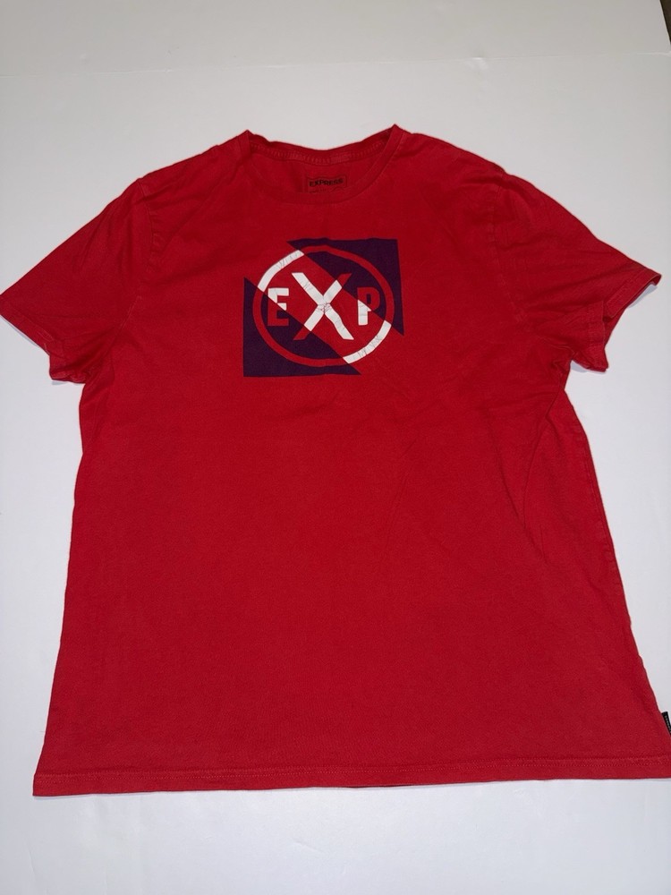 Express Men’s Graphic Logo T-Shirt Red Cotton Short Sleeve Size Large