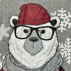 T-Shirt Mens Sz L Raglan Papa Bear Snow Flakes Christmas Graphic Red Gray