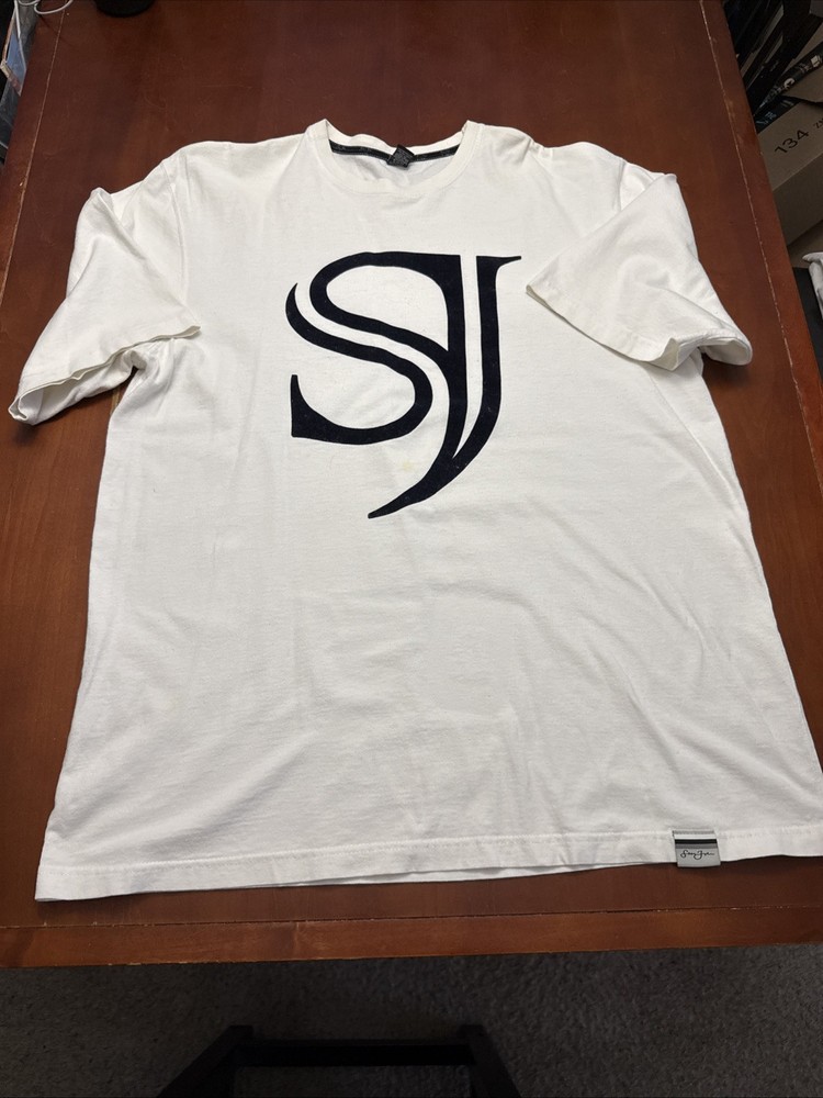 Sean John Mens XL White with Blue Logo Tee Streetwear Casual Vintage Y2K Rap