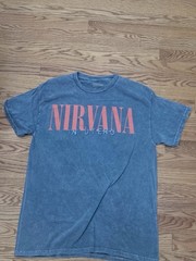 Nirvana Men’s M Blue Double-Sided Logo Graphic Print Crew Neck T-Shirt