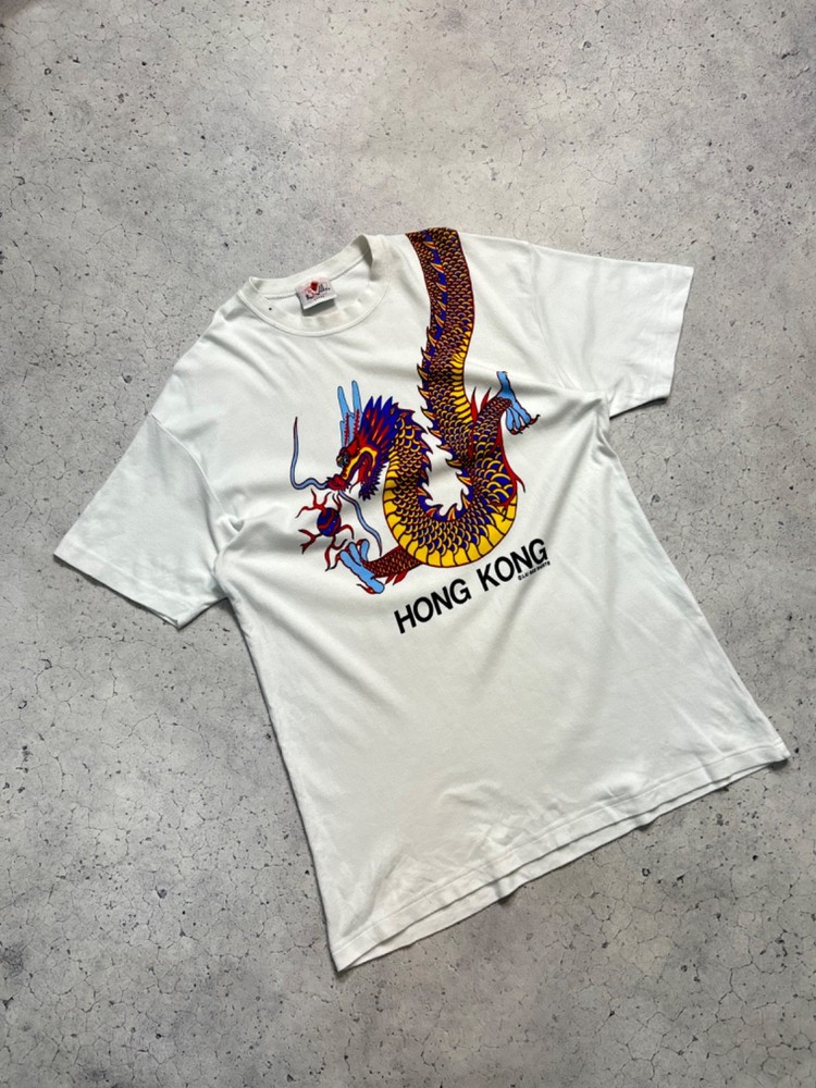 T shirt vintage Hong Kong dragon chinois Lai See imprimé double face taille L