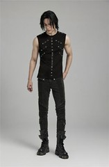 PUNK RAVE Men Black Punk Rock Gothic Steampunk Sleeveless Tops Tank Vest