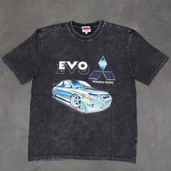 Vintage Acid Wash 250GSM Mad Engine Mits Evo Heavy Cotton Pre Shrunk T Shirt US