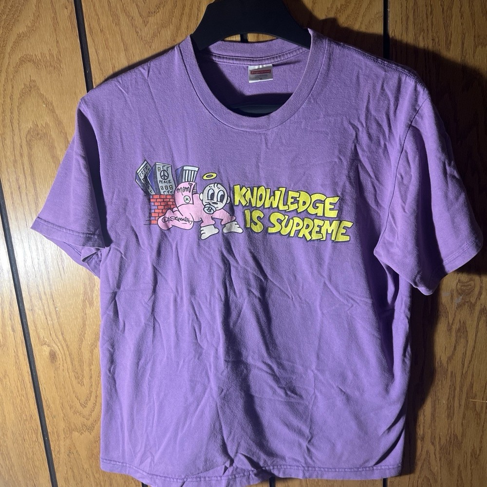 SUPREME Knowledge Is Supreme Graphic T-Shirt Purple Crew M