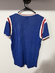 1960s Home Savings Blue Distressed Durene Ringer Jersey T-Shirt Flaws M