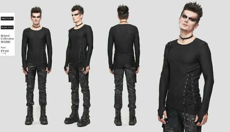 Devil Fashion Punk Men Mesh Tops Asymmetrical Hem Drawstring Decoration T-shirts