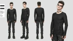 Devil Fashion Punk Men Mesh Tops Asymmetrical Hem Drawstring Decoration T-shirts