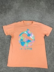 Sea World Shirt Mens Large Orange Blue Floral Monstera Print Short Sleeve Casual