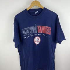90s New York Yankees Baseball Cotton T-Shirt with white and red text and logo