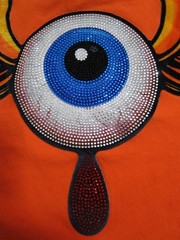 ROKU STUDIO Orange Graphic T-Shirt Winged Eye Rhinestone Streetwear T-Shirt 2XL