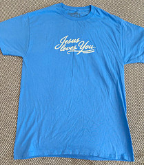 JLY Blue Jesus Loves You Graphic Crew Neck Short Sleeve T-Shirt Unisex M