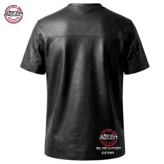 Men’s Genuine Lambskin Leather T-Shirt Black White Classic Leather Tee All sizes