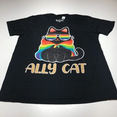 NWOT Ally Cat Graphic Rainbow Pride Short Sleeve Black Crew T-Shirt Mens Size XL