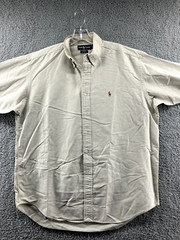 Ralph Lauren Button Up Shirt Mens Large Blake Fit Cotton Beige Pony