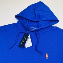 Polo Ralph Lauren Hooded Pullover Mens Medium Solid Blue Jersey T-Shirt Pony