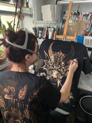 Hand Painted Dragon T-Shirt Bleach Art Unique Handmade Size L
