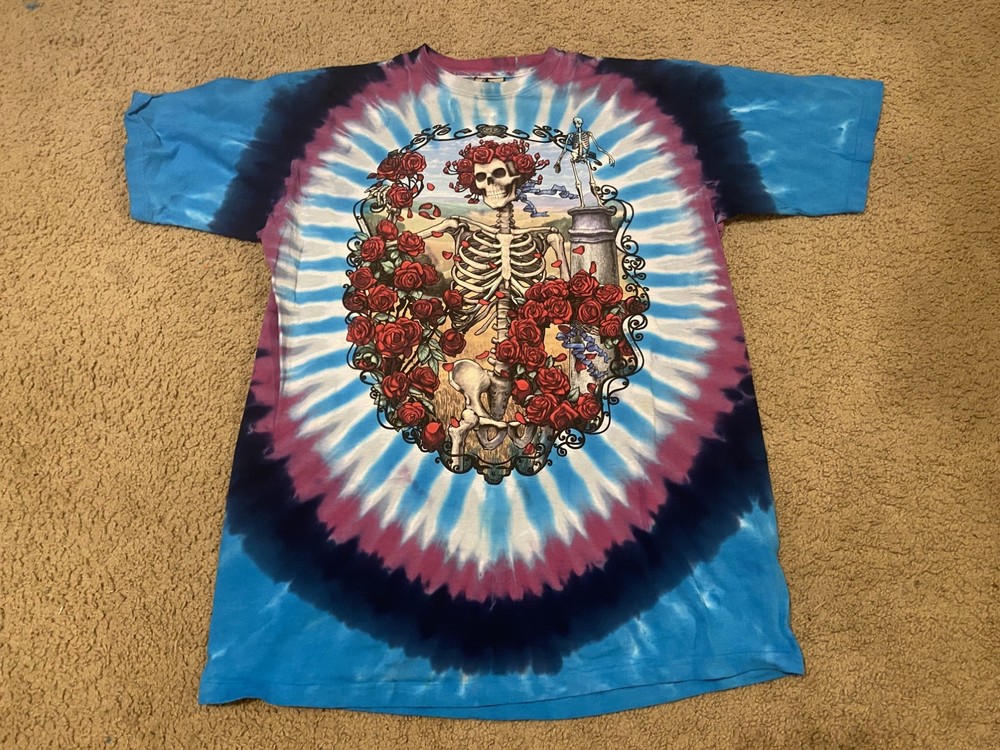 Vintage Liquid Blue Grateful Dead 1995 Tie Dye T-Shirt XL 30 Years Skeleton Rose