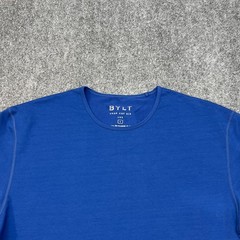 BYLT Shirt Mens Large Blue Drop Cut S/S Lux Curved Hem Stretch Tee Crewneck