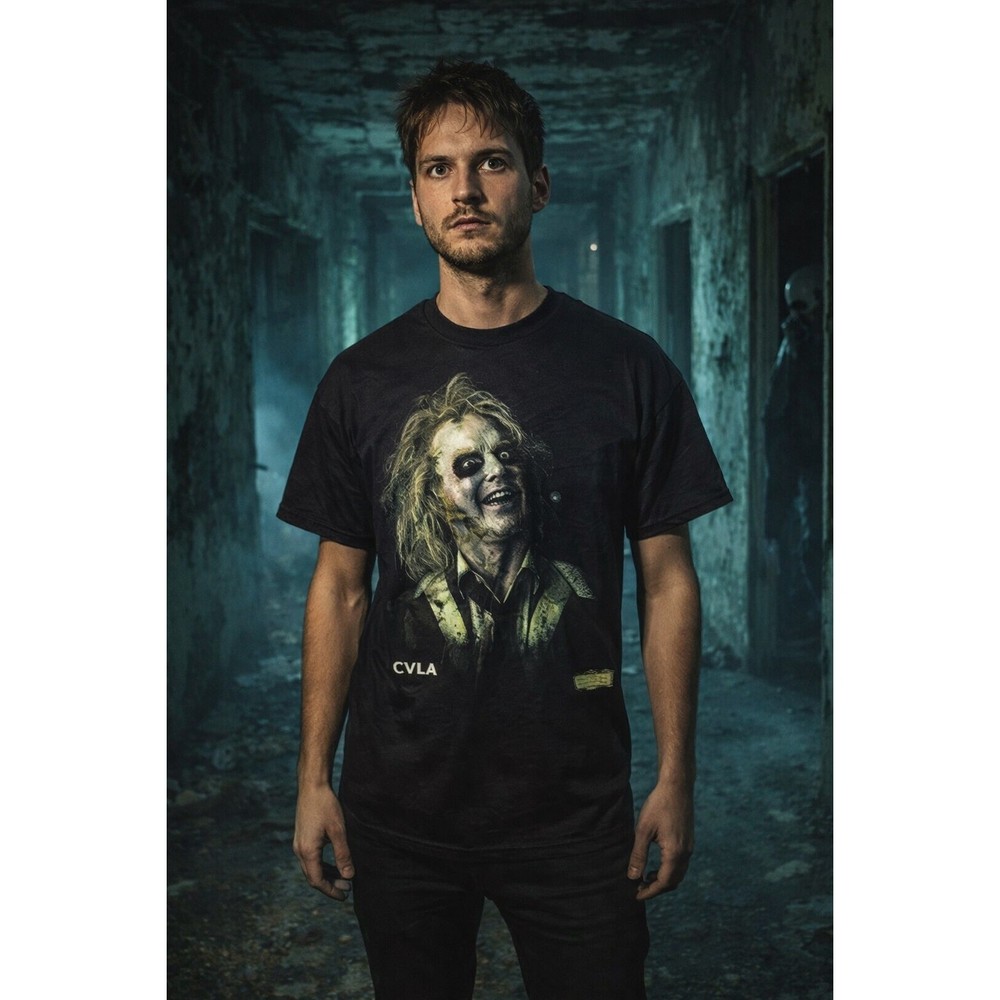 Beetlejuice Graphic T Shirt Beetlejuice Movie Character Print Black Size M