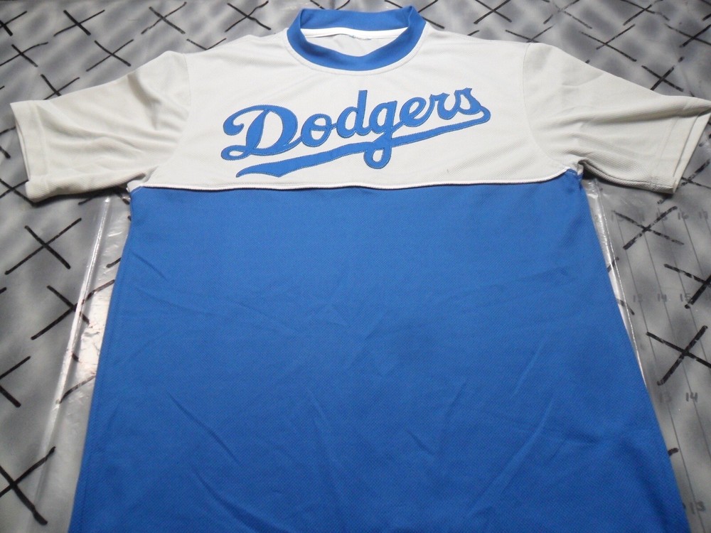 Large Vintage Dodgers 2 Tone Sewn Patches 100% Poly Waffle Knit #21 Shirt