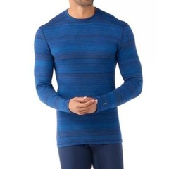 Smartwool Shirt Mens Large Merino Wool Crew Neck Blue Striped Base Layer
