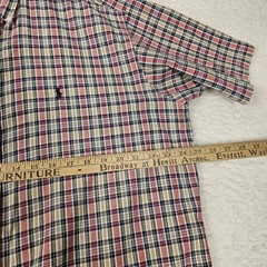 Ralph Lauren Shirt Mens Large Cream Red Black Plaid Blake Short Sleeve Work Wear