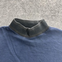 Shirt Mens Medium Navy Gray Mock Neck Short Sleeve Rib Collar Casual Knit Basic