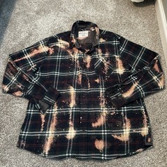 Custom Bleached Flannel Kurt Cobain Nirvana Patch Shirt Grunge Distressed XL