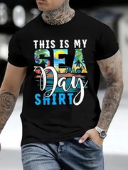 Men’s Trendy Letter Print Graphic T-Shirt Casual Streetwear Crew Neck Tee