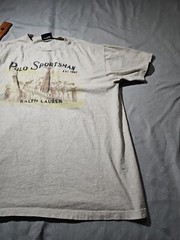 Vtg Polo Sport Shirt Mens Large Beige Sportsman Fishing Preppy Graphic Tee Y2k