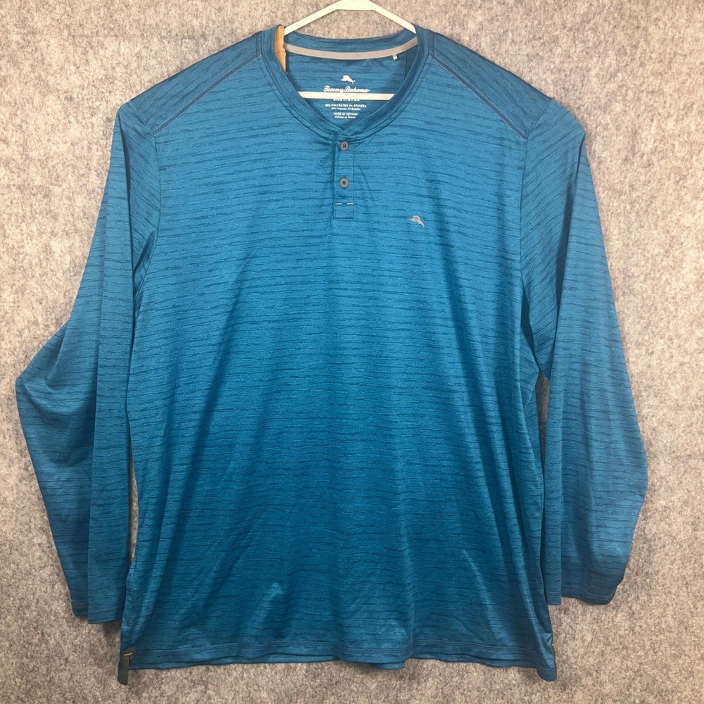 Tommy Bahama Men’s 3XLT Teal Blue Space Dye Long Sleeve Henley Shirt 3XL Tall