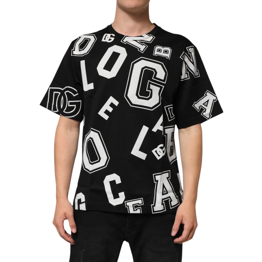 DOLCE & GABBANA T-shirt Black Cotton Letter Print Short Sleeve IT48/US38/M $900