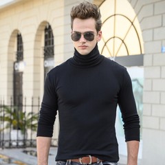 Men Cotton High Neck Pullover T-shirts Long Sleeve Tops Stretch Undershirt Basic