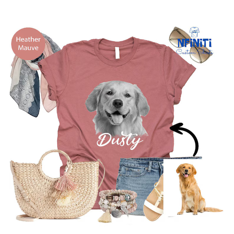Custom Pet Portrait Comfort Tee Personalized Dog Cat Photo Shirt
