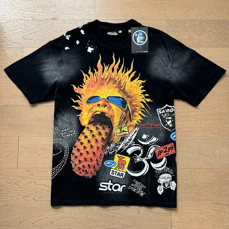 Hell Studios star Flame lip nail printing Tee Mens Short Sleeve T-shirt