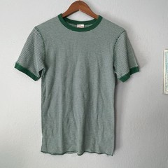 Healthknit Short Sleeve Thermal Waffle Knit Tee Shirt Medium Green White