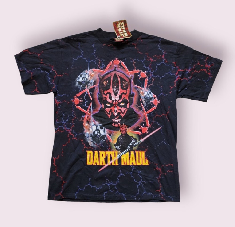Vintage NOS NWT Star Wars Episode 1 electric Darth Maul Full front Print Shirt,L