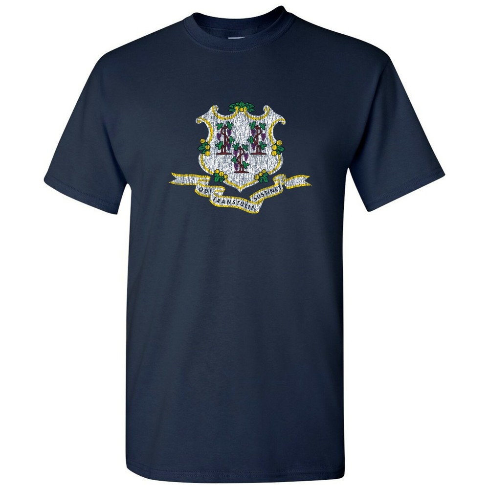 Connecticut State Flag – Hometown Pride Souvenir Basic Cotton T-Shirt – Navy